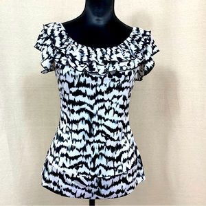 Essentials By Milano Vintage Jagged Stripe Ruffle Blouse